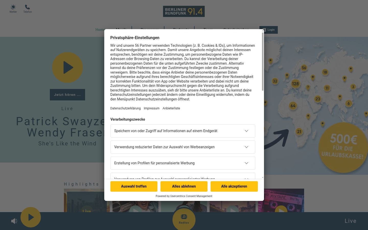 Screenshot of the consent banner shown before any interaction