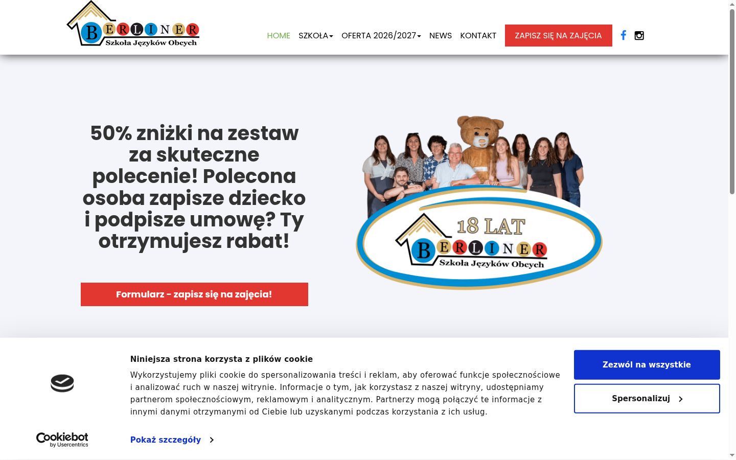 Zrzut ekranu banera zgody wyświetlanego przed jakąkolwiek interakcją