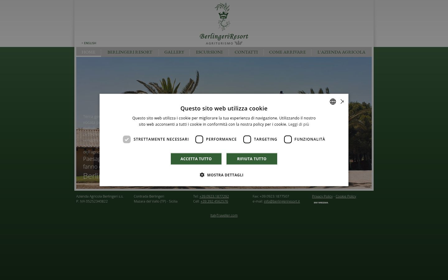 Screenshot del banner di consenso mostrato prima di qualsiasi interazione