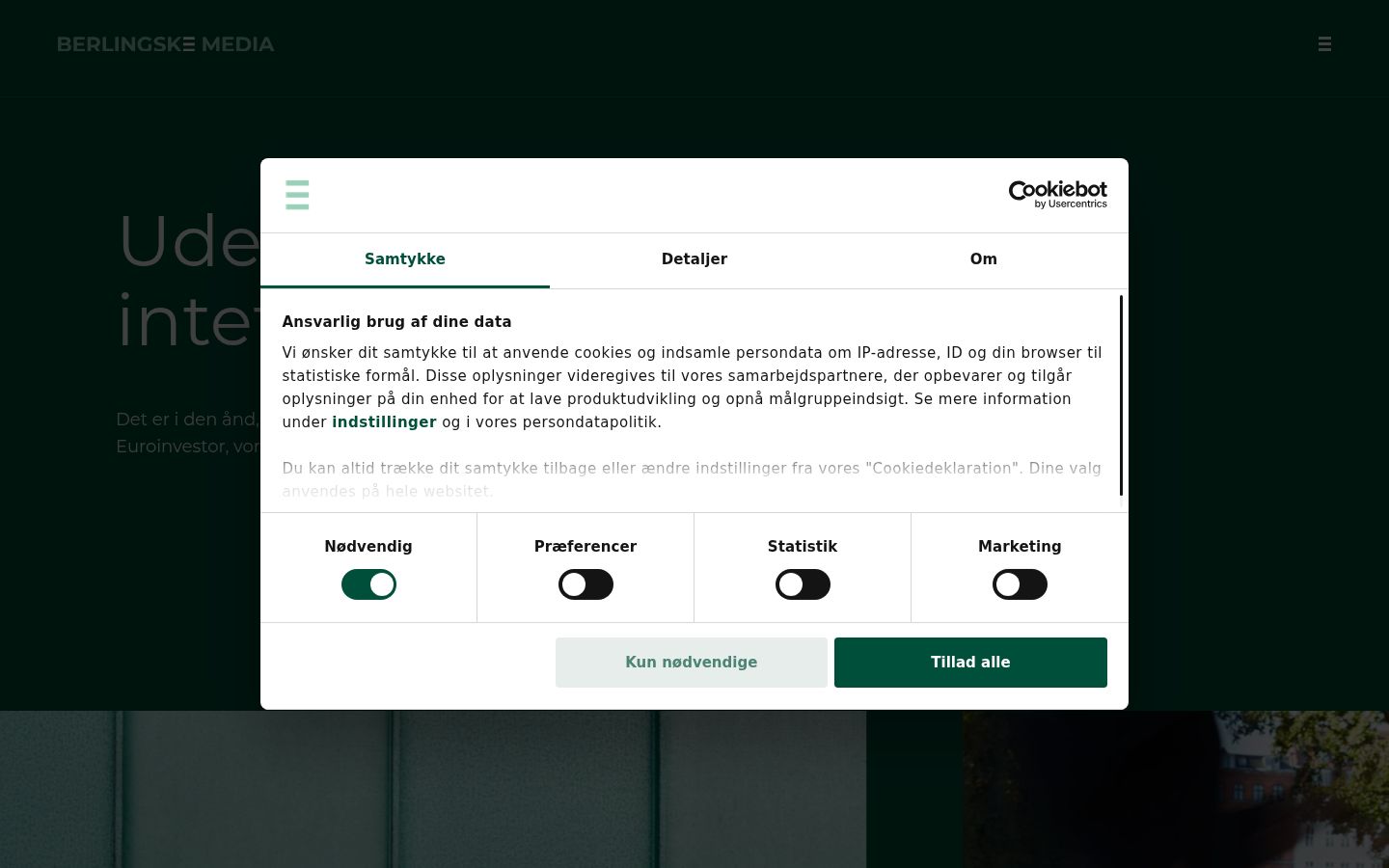 Captura de ecrã do banner de consentimento apresentado antes de qualquer interação
