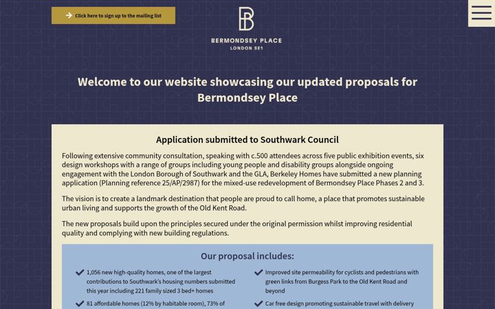 Screenshot of bermondseyplaceconsultation.co.uk