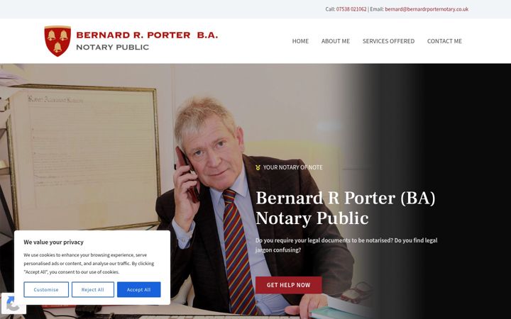 Screenshot of bernardrporternotary.co.uk