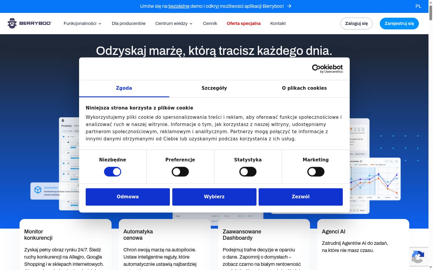 Zrzut ekranu banera zgody wyświetlanego przed jakąkolwiek interakcją