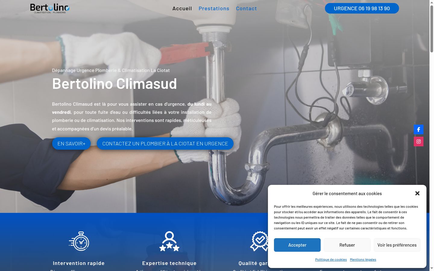 Screenshot del banner di consenso mostrato prima di qualsiasi interazione