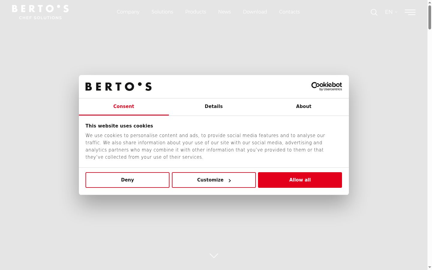 Screenshot del banner di consenso mostrato prima di qualsiasi interazione