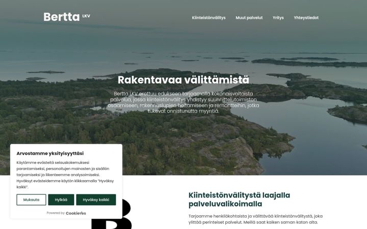 Screenshot stránky bertta.fi