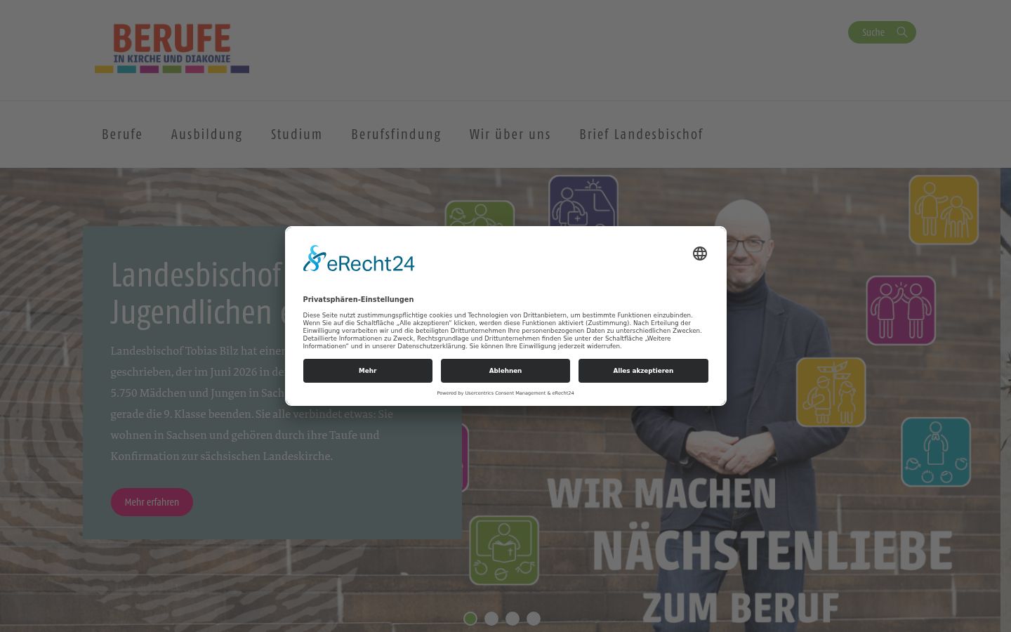 Screenshot des Einwilligungsbanners vor jeglicher Interaktion