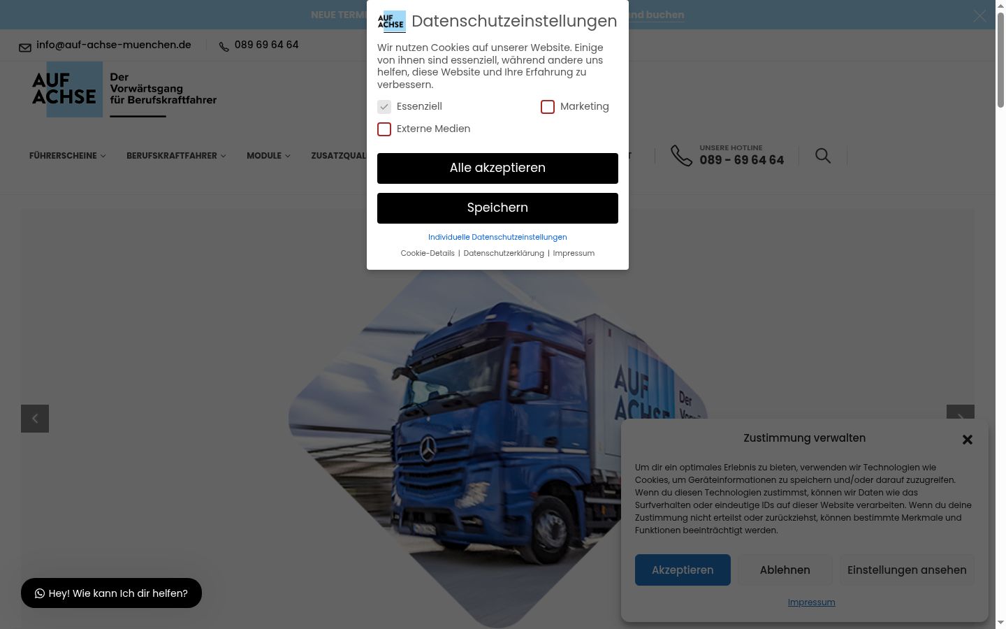 Screenshot des Einwilligungsbanners vor jeglicher Interaktion