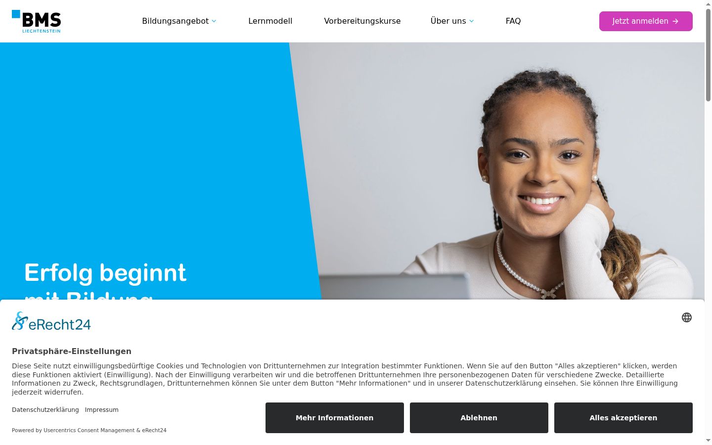 Captura de ecrã do banner de consentimento apresentado antes de qualquer interação