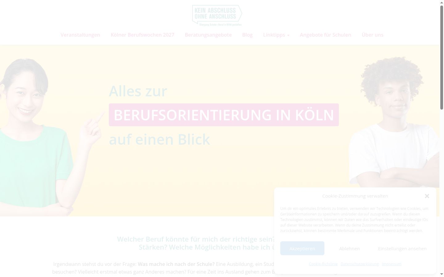 Screenshot des Einwilligungsbanners vor jeglicher Interaktion