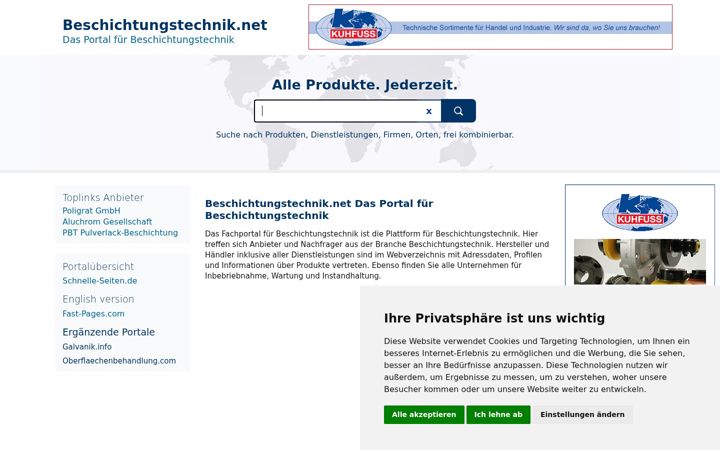 Snímek obrazovky beschichtungstechnik.net