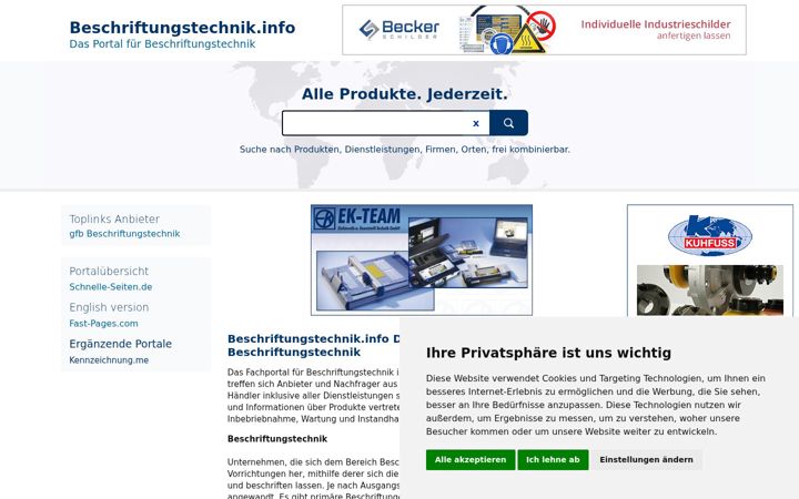 Screenshot of beschriftungstechnik.info