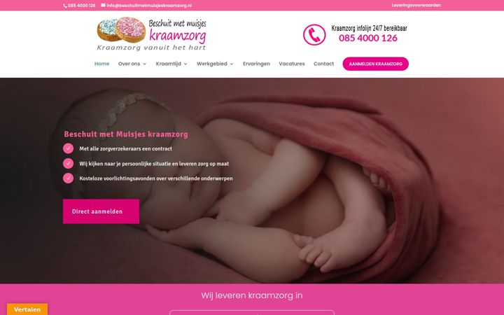 Screenshot stránky beschuitmetmuisjeskraamzorg.nl