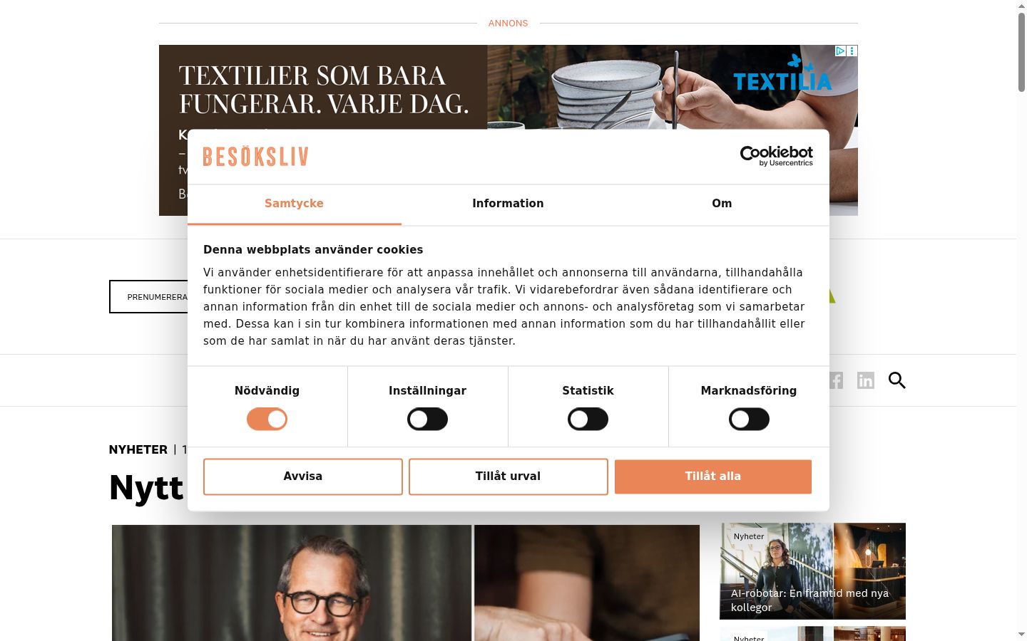 Screenshot del banner di consenso mostrato prima di qualsiasi interazione