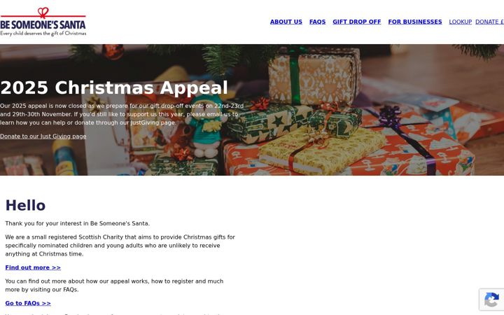 Screenshot of besomeonessanta.org.uk