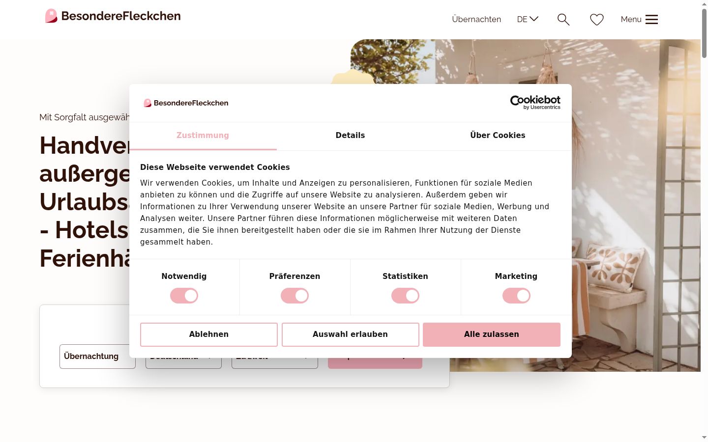 Skärmbild av samtyckesbannern som visades före någon interaktion