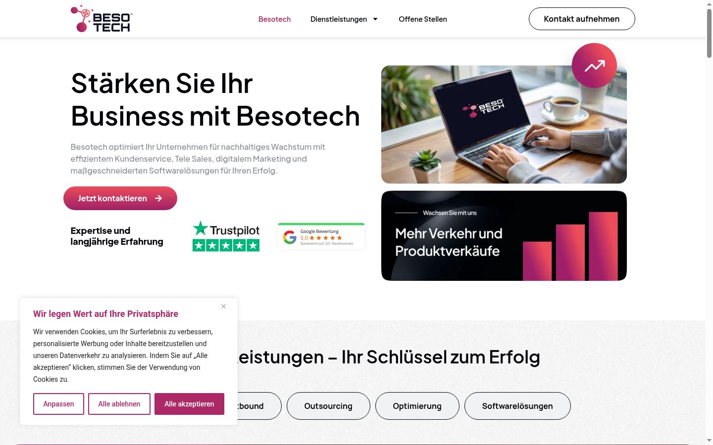 Screenshot des Einwilligungsbanners vor jeglicher Interaktion