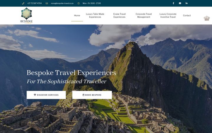Ekraanipilt saidist bespoke-travel.co.za