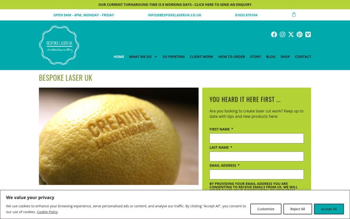 Screenshot of bespokelaseruk.co.uk