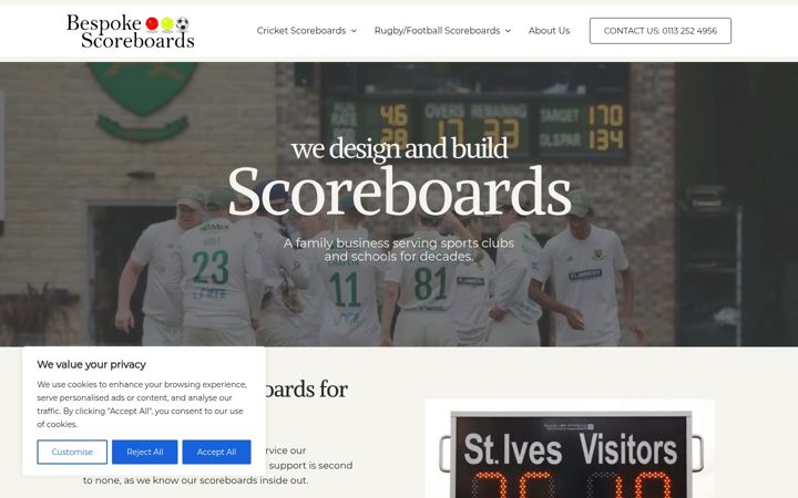 Screenshot of bespokescoreboards.co.uk