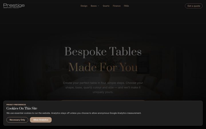 Screenshot of bespoketables.net