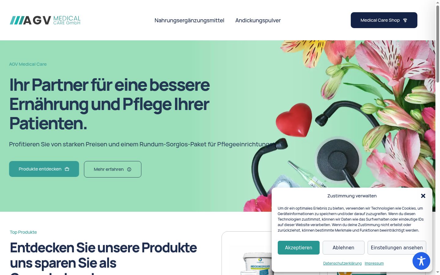 Screenshot des Einwilligungsbanners vor jeglicher Interaktion