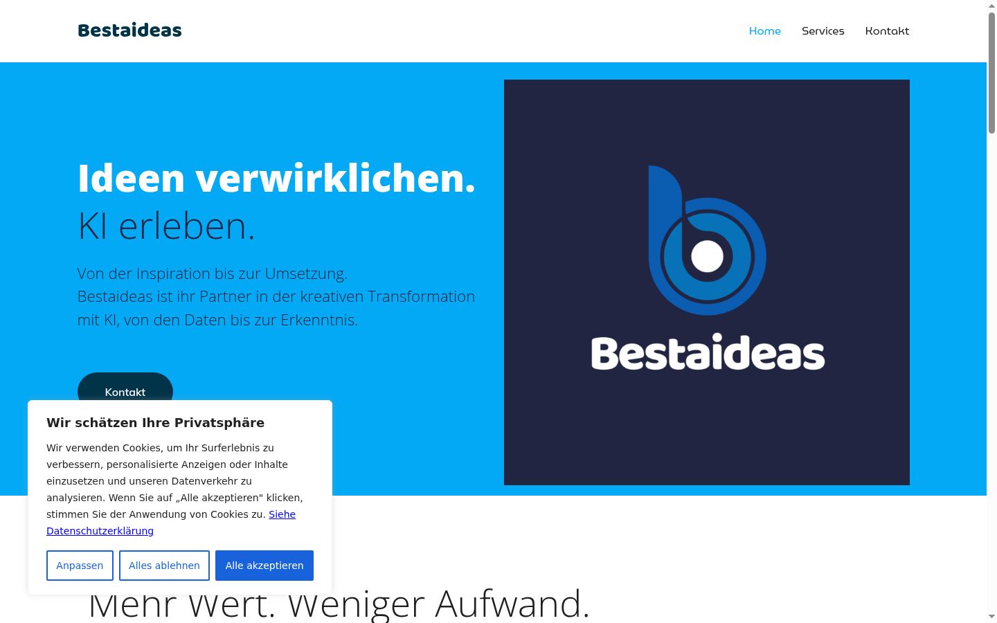 Screenshot des Einwilligungsbanners vor jeglicher Interaktion