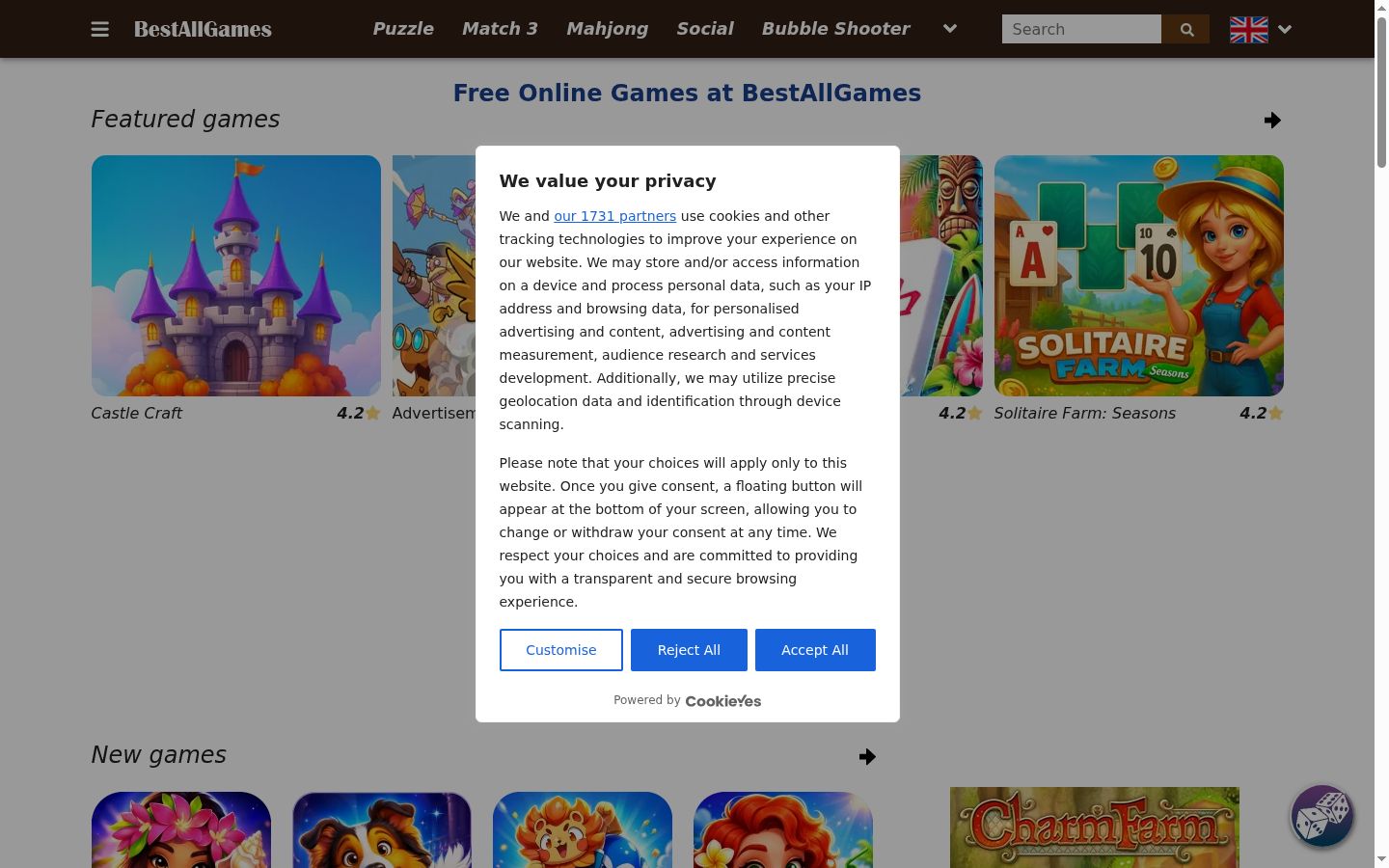 Snimka zaslona bannera za privolu prikazanog prije bilo kakve interakcije
