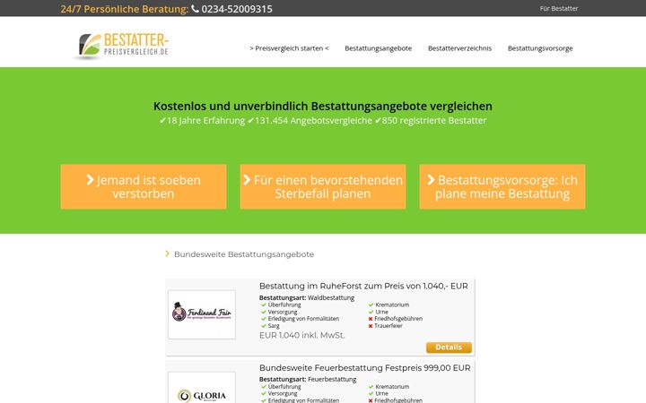 Skjermbilde av bestatter-preisvergleich.de