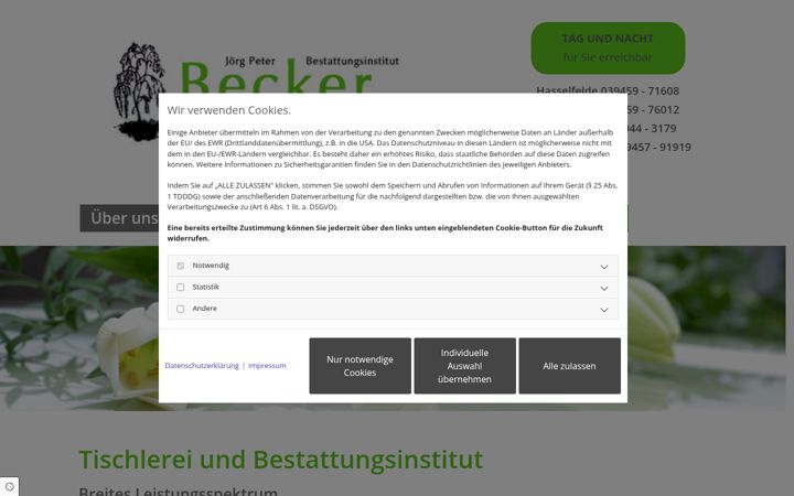 Zrzut ekranu bestattungen-becker-hasselfelde.de