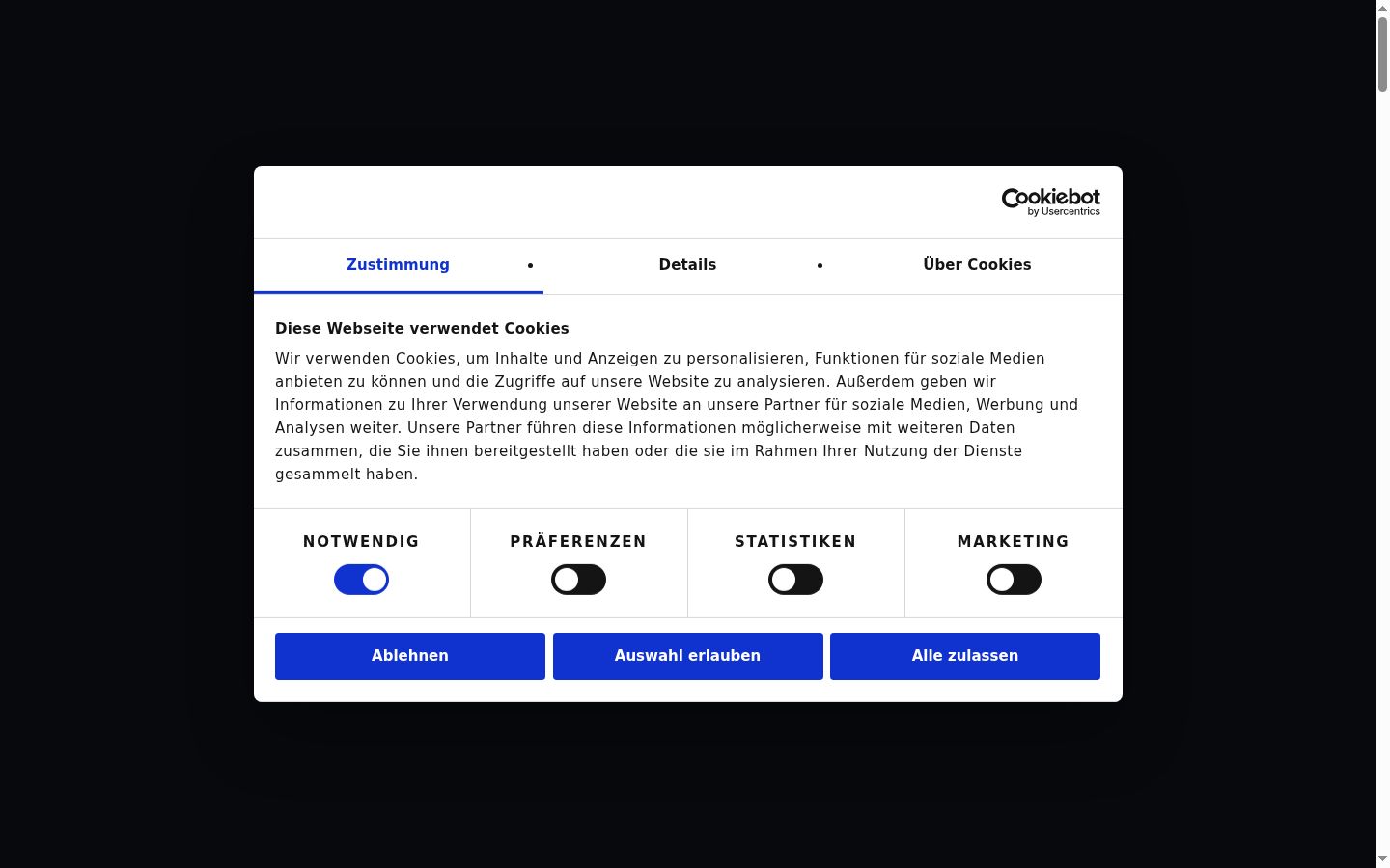 Screenshot of the consent banner shown before any interaction