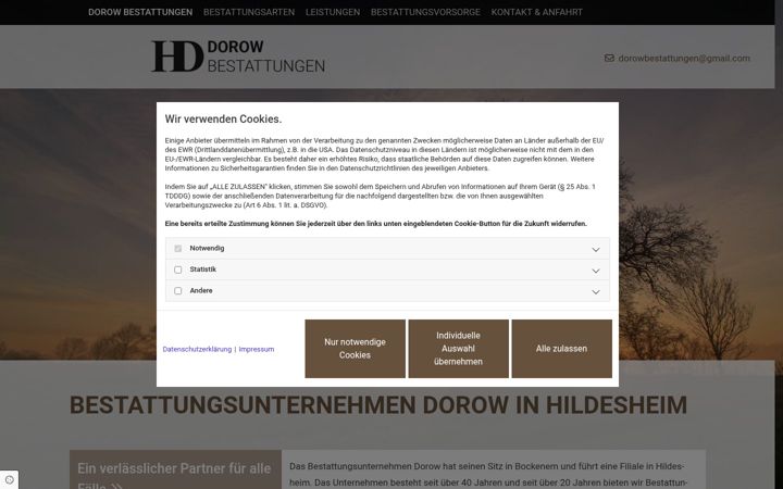 Screenshot of bestattungen-dorow.de