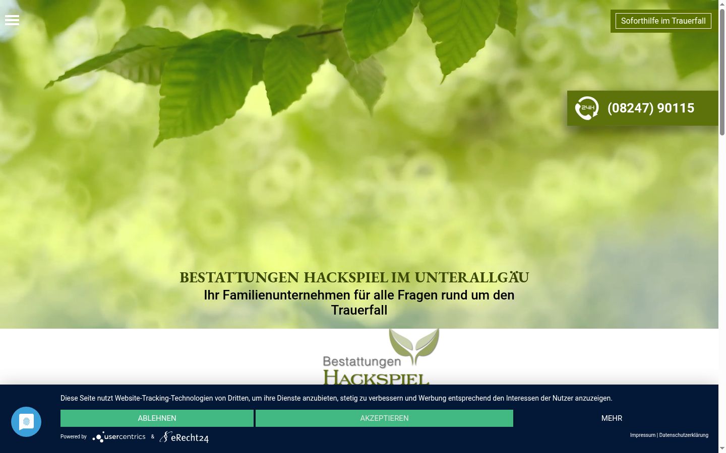Screenshot des Einwilligungsbanners vor jeglicher Interaktion