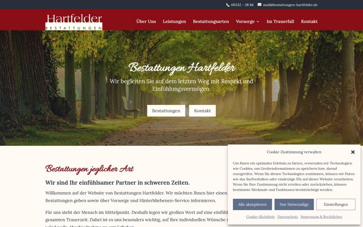 Screenshot of bestattungen-hartfelder.de