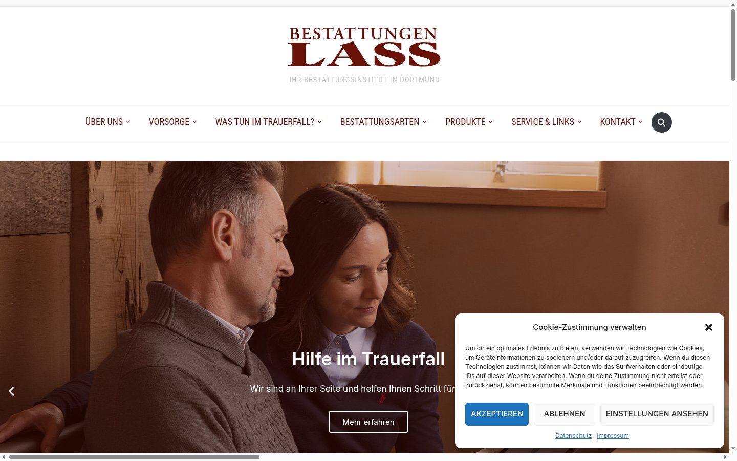 Screenshot des Einwilligungsbanners vor jeglicher Interaktion