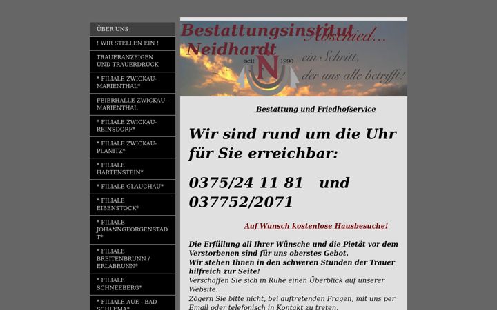 Snímek obrazovky bestattungen-neidhardt.de