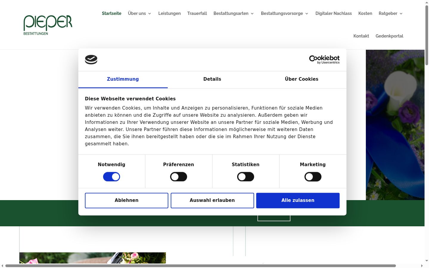 Screenshot van de toestemmingsbanner zoals getoond vóór enige interactie