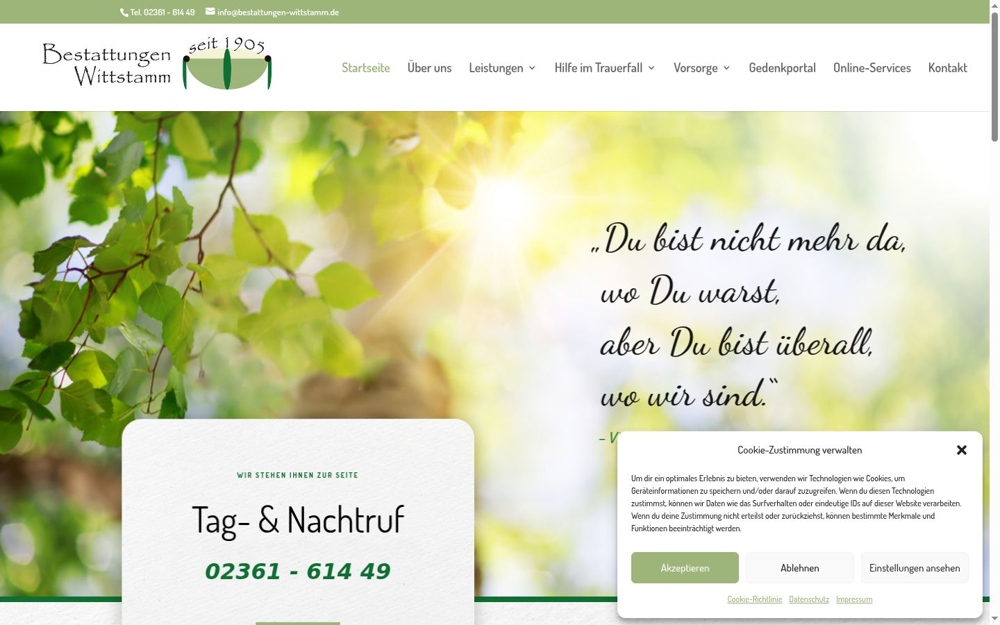Screenshot des Einwilligungsbanners vor jeglicher Interaktion