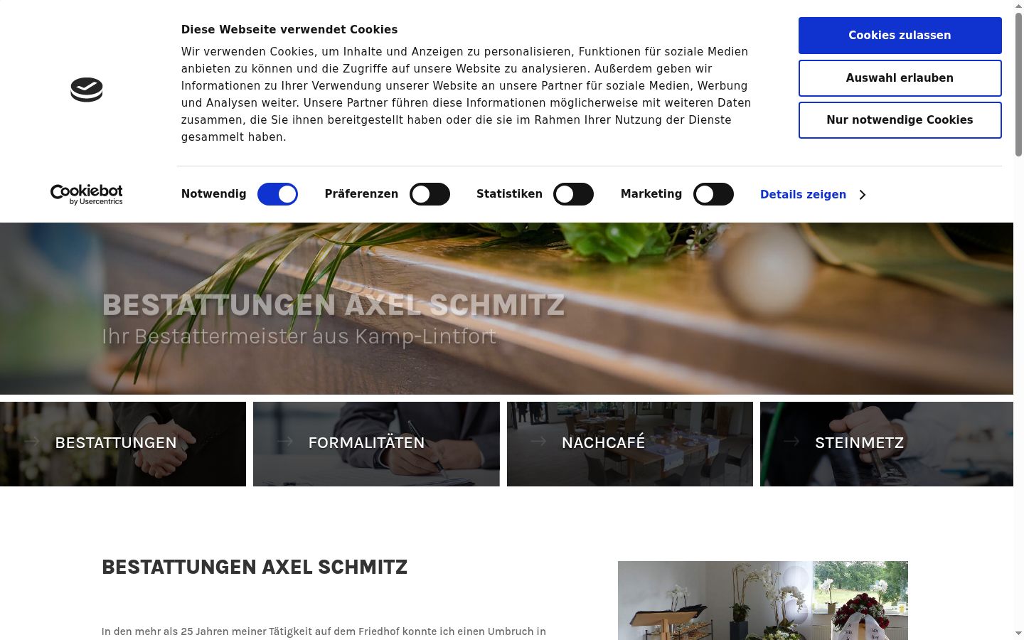 Screenshot des Einwilligungsbanners vor jeglicher Interaktion
