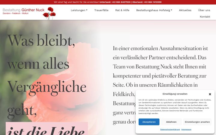 Screenshot of bestattungshaus-hofsteig.at