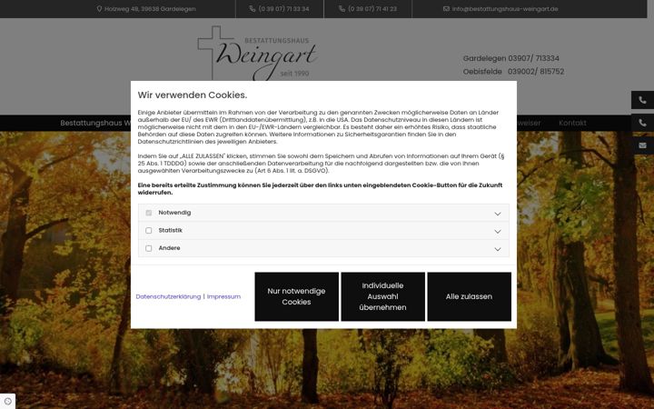 Screenshot of bestattungshaus-weingart.de