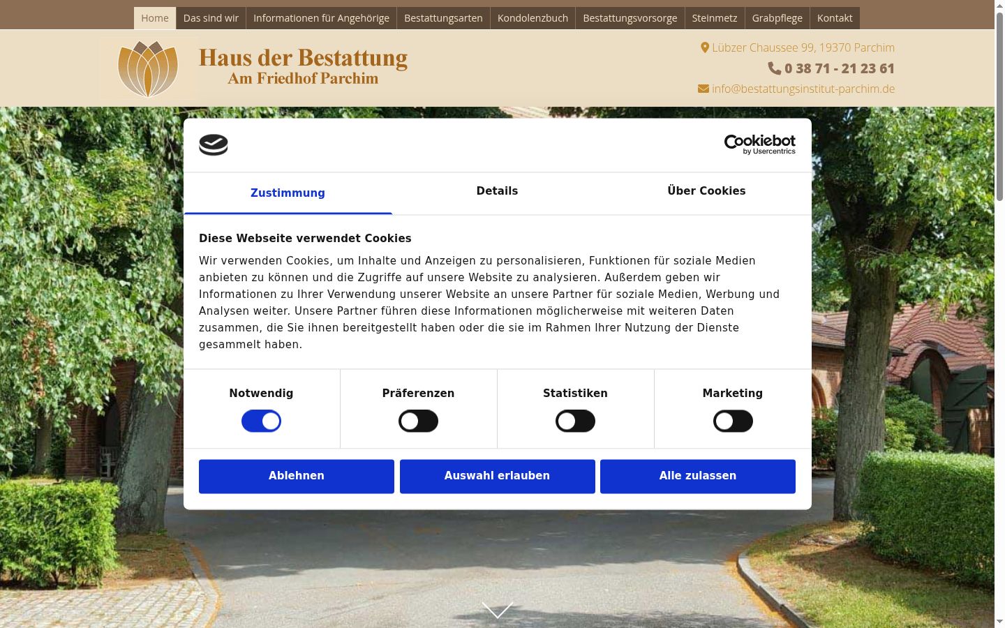 Screenshot des Einwilligungsbanners vor jeglicher Interaktion