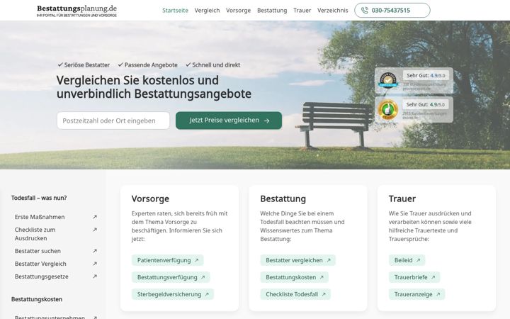 Screenshot ta' bestattungsplanung.de