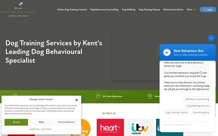 Screenshot of bestbehaviourschoolfordogs.co.uk