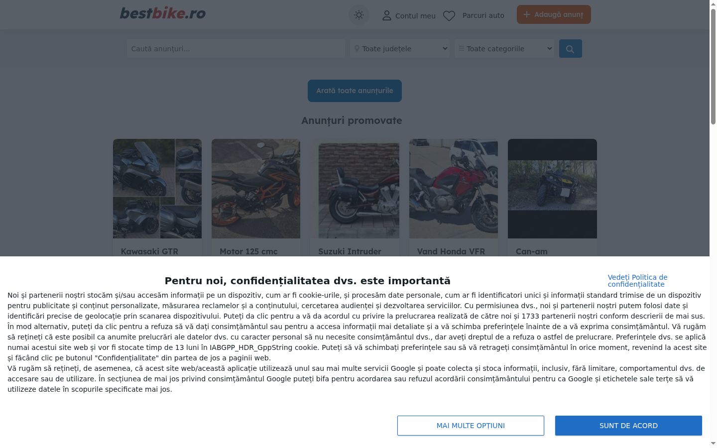 Captura de pantalla del banner de consentimiento mostrado antes de cualquier interacción