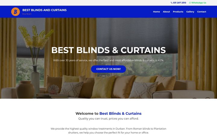 Screenshot of bestblindsdbn.co.za