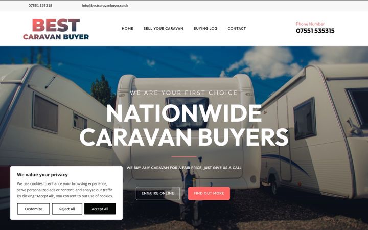 Captură de ecran a bestcaravanbuyer.co.uk
