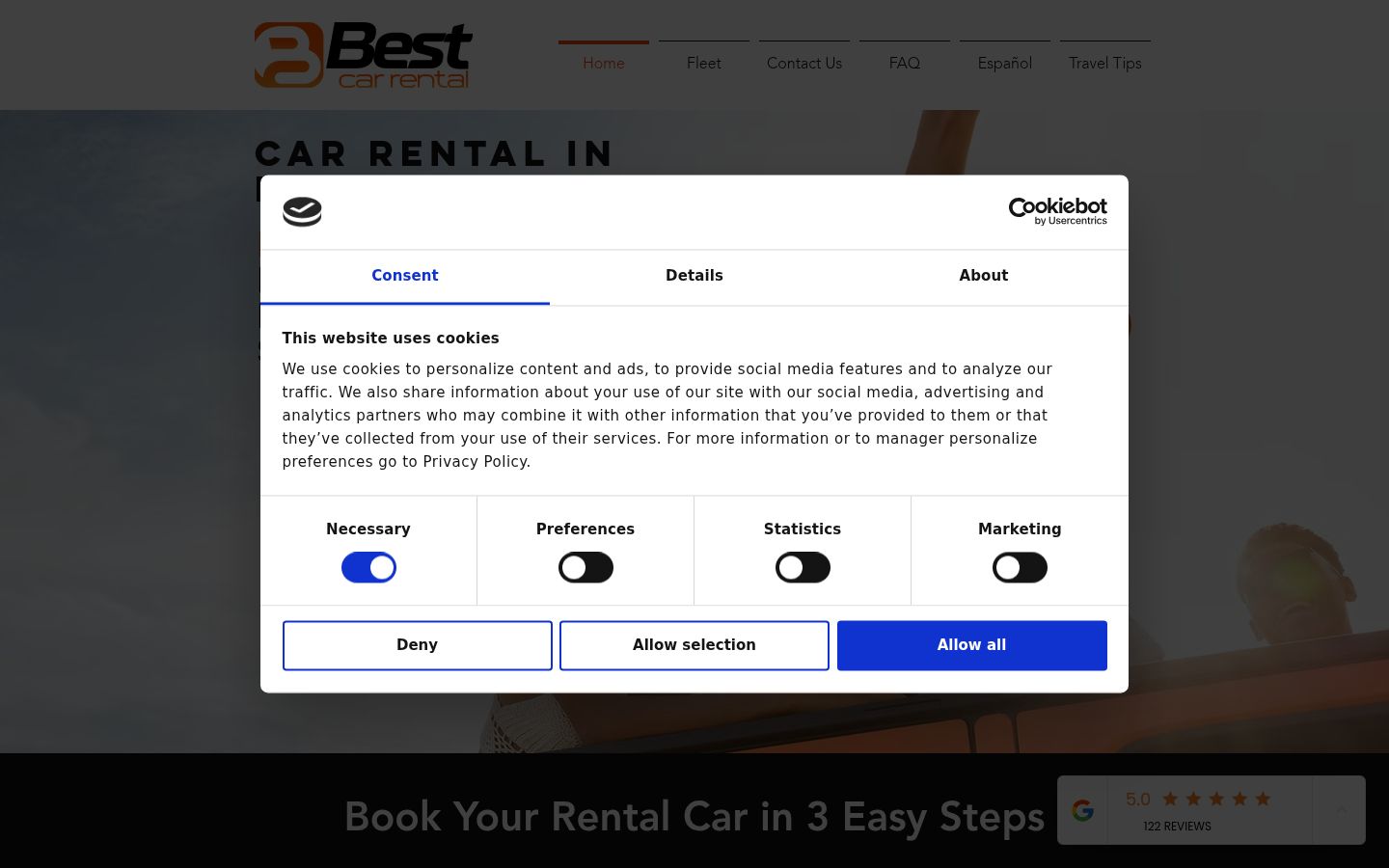 Screenshot del banner di consenso mostrato prima di qualsiasi interazione