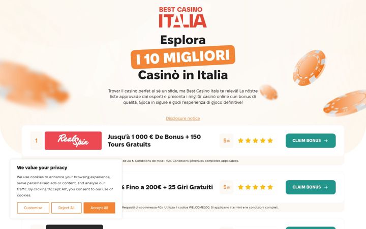 Screenshot of bestcasinoitalia.com