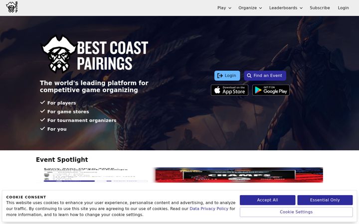 Screenshot of bestcoastpairings.com